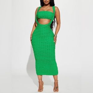Cali Bubble 2 Piece Midi Dress - Kelly Green